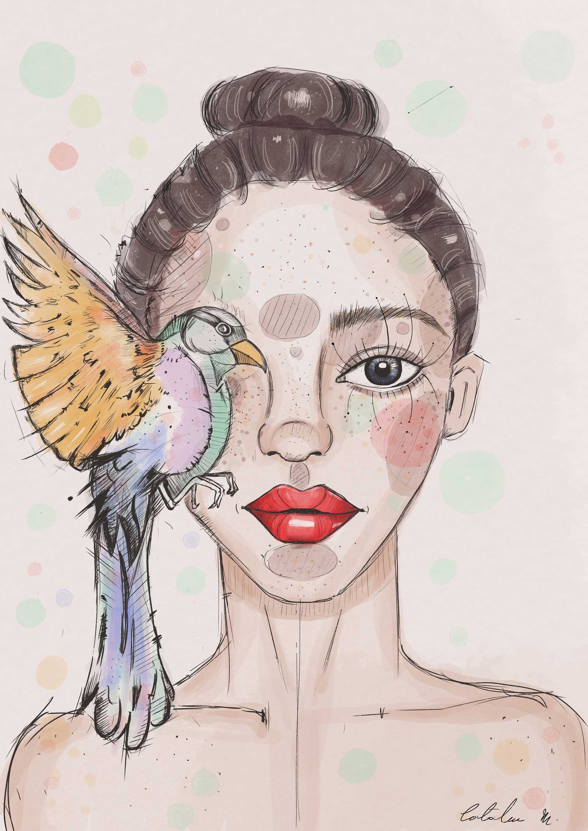 Frau und Kolibri:Die Lebendige