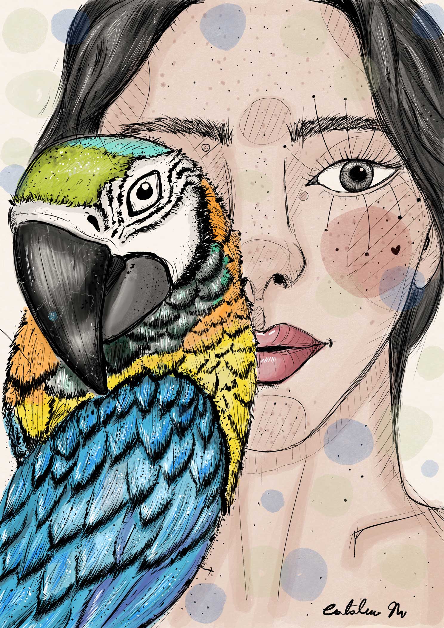 Frau und Ara: Die Ausdrucksstarke